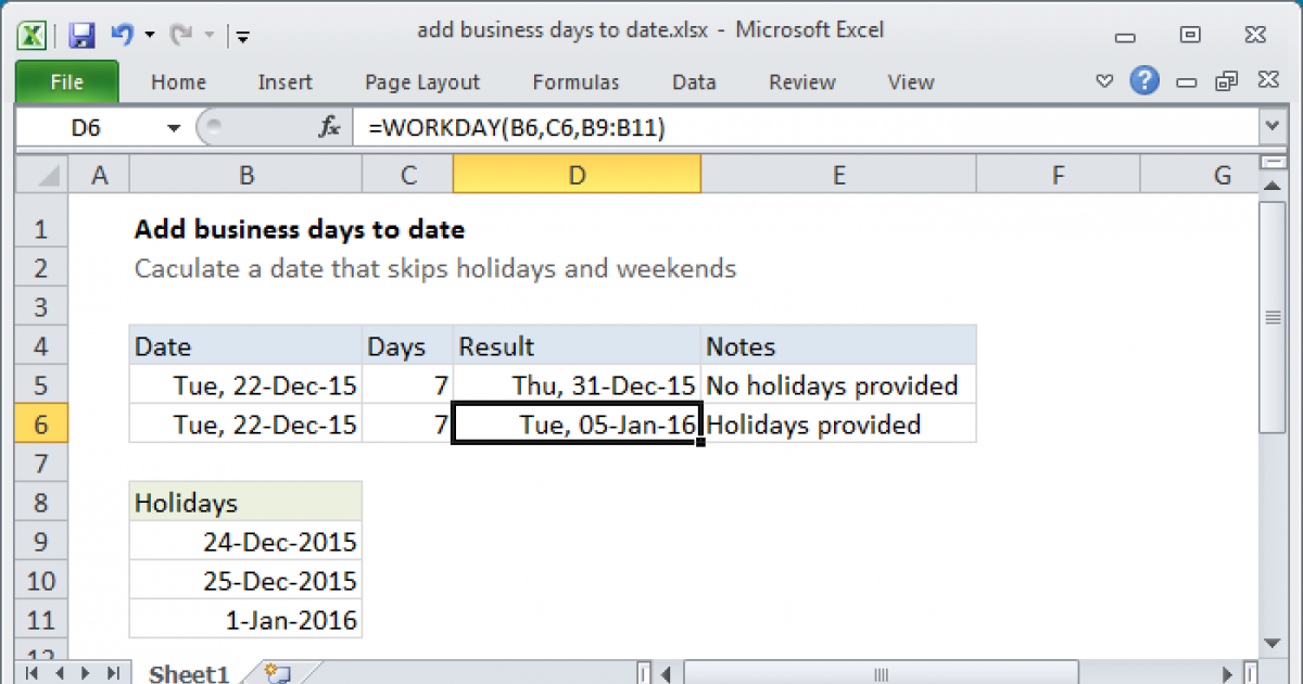 how to add business days to dates in excel